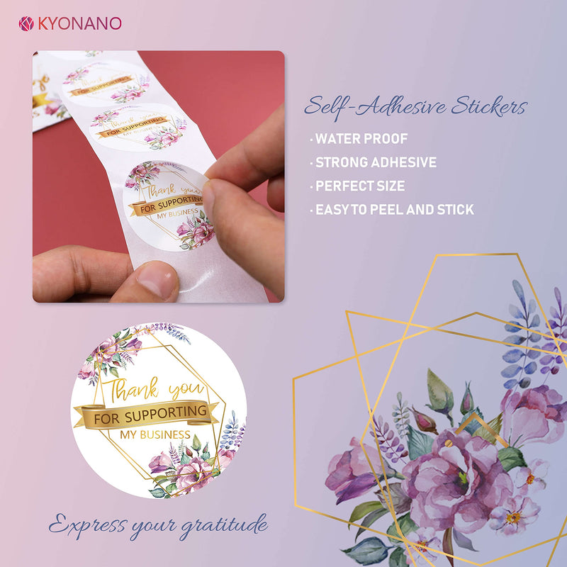 KYONANO Thank You Stickers Small Business 1200pcs, Pink Flower Gold Font Design Thank You Stickers Roll 1.5" for Small Business Gift Packaging Wedding Envelope Seals Thanksgiving Self-Adhesive Labels