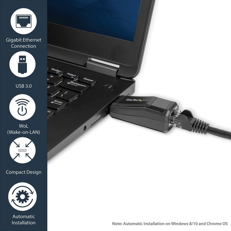 StarTech.com USB 3.0 to Gigabit Ethernet NIC Network Adapter - 10/100/100 Mbps Network Adapter - USB to Ethernet LAN Adapter - USB to RJ45 (USB31000NDS) USB-C