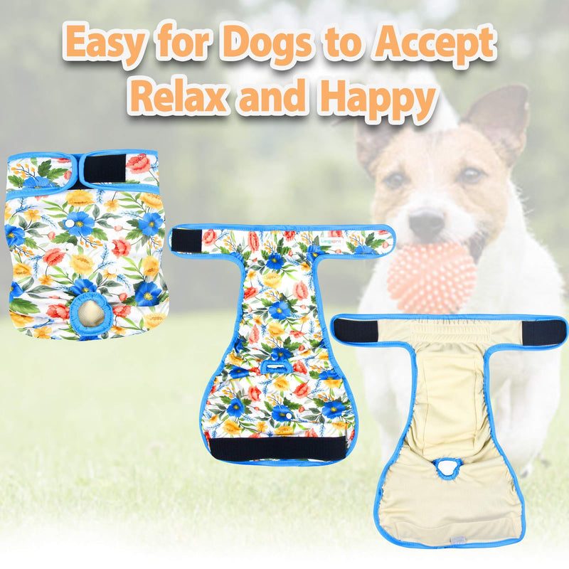 Langsprit Washable Female Dog Diapers (3 Pack) - No Leak Reusable Diapers for Doggy Female in Period - Highly Absorbent Dog Heat Panties with Adjustable Snaps Small (Pack of 3) Floral
