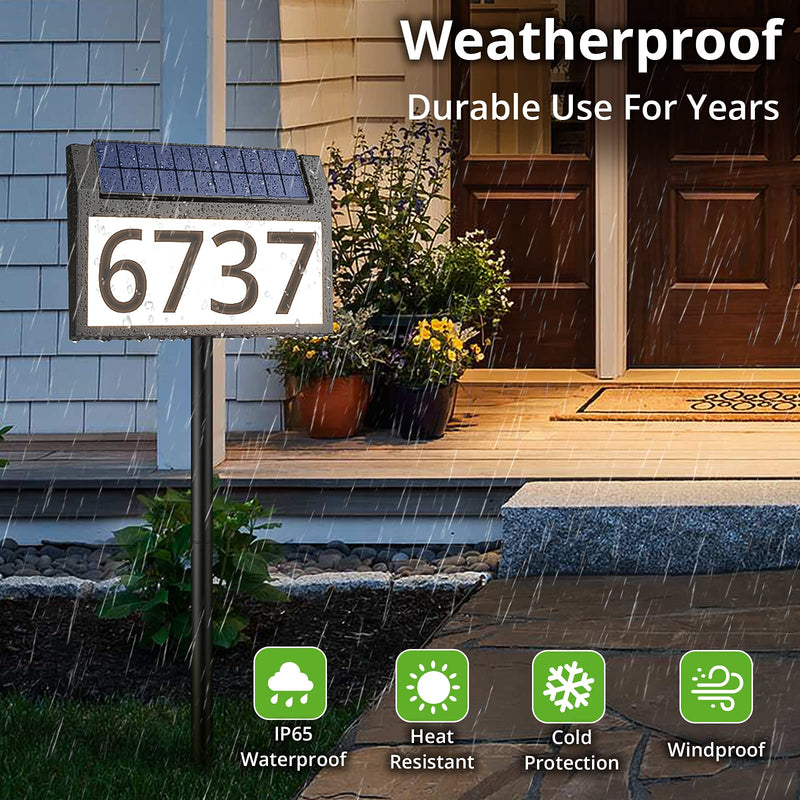 Solar Address Sign Lighted House Numbers Waterproof, Solar Powered LED Illuminated Address Plaques with Stakes, 3-Color in 1 Outdoor Address Number for Home Street Yard Driveway