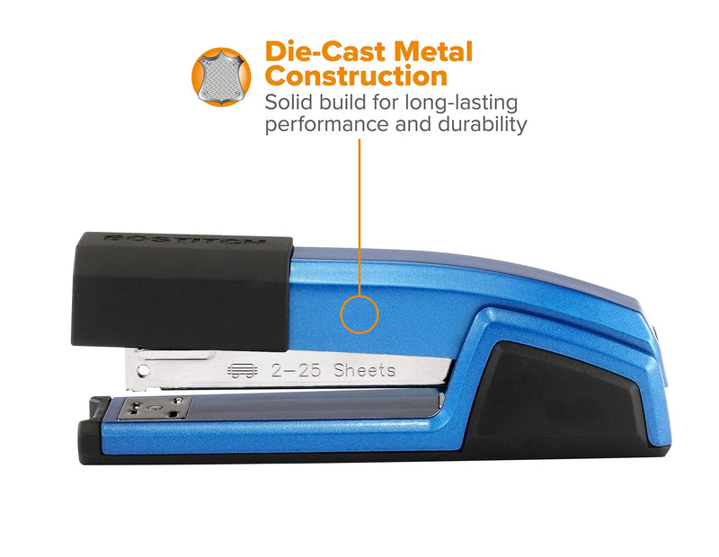 Bostitch Epic All Metal 3 in 1 Stapler with Integrated Remover & Staple Storage, Blue (B777-BLUE)