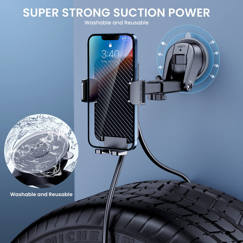 Phone Mount for Car Phone Holder Mount [Military-Grade Suction] Cell Phone Car Holder Universal Phone Stand for Car Dashboard Windshield Cell Phone Automobile Cradles Fit iPhone Android Smartphone Black
