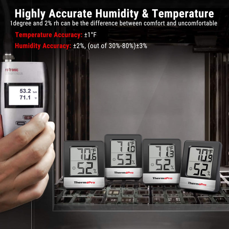 ThermoPro TP49 Digital Hygrometer Indoor Thermometer Humidity Meter Room Thermometer with Temperature and Humidity Monitor Mini Hygrometer Thermometer 1 Pitch Black