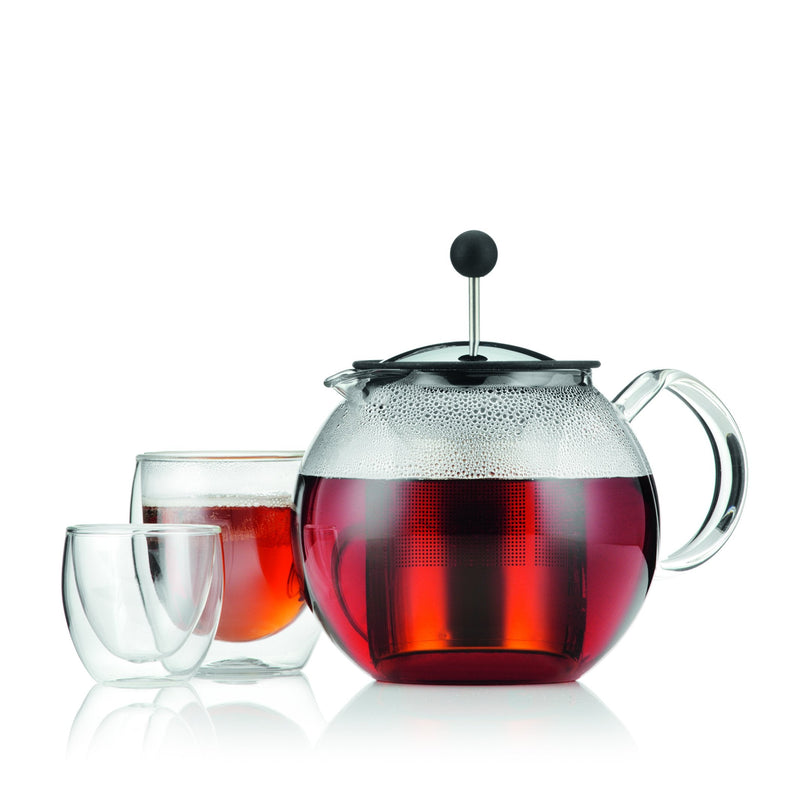 Bodum ASSAM Teapot, Glass Teapot with Stainless Steel Filter, 34 Ounce 34-Ounce Chrome