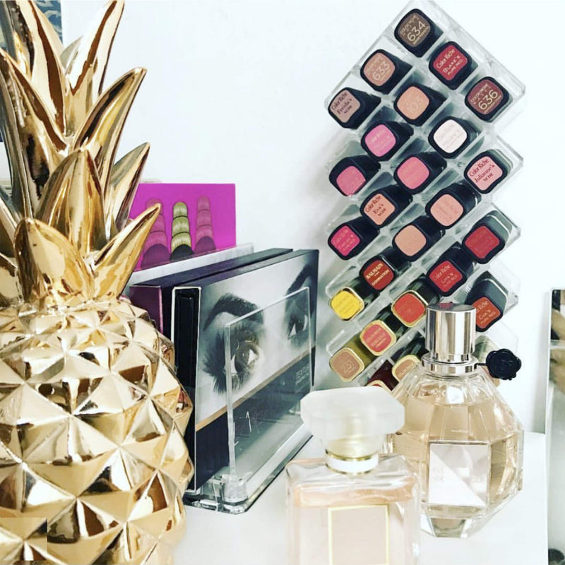 byAlegory Acrylic Lipstick Makeup Organizer | 28 Space Cosmetic Storage Designed To Stand, Lay Flat or Stack (CLEAR) 28 Space Tower Clear