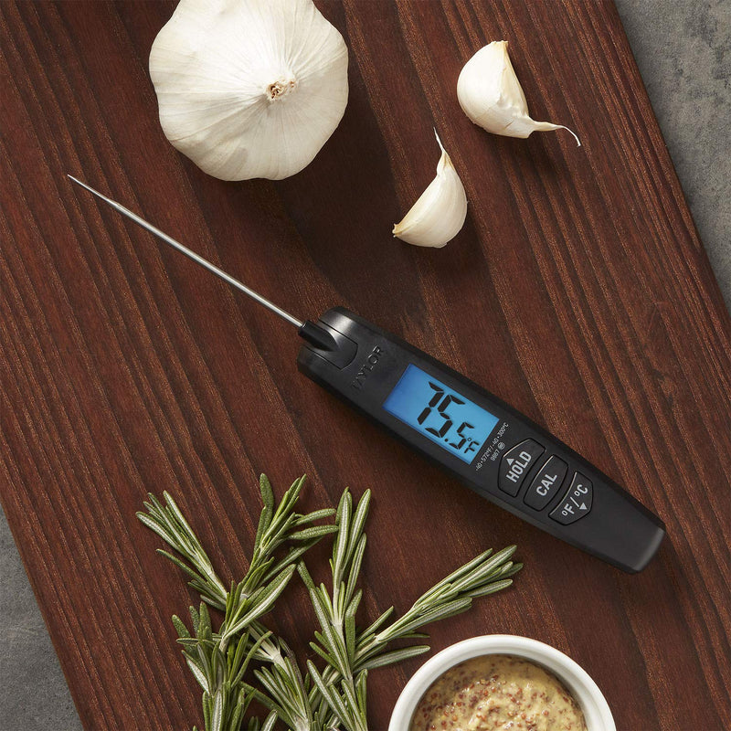 Taylor Precision Products Digital Turbo Instant Read Thermocouple Meat Food Grill BBQ Cooking Kitchen Thermometer, Folding Probe, Black