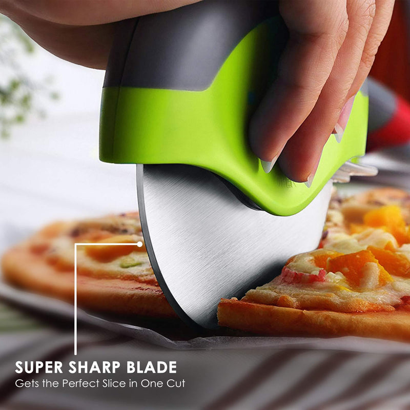 Kitchy Pizza Cutter Wheel - Super Sharp and Easy To Clean Slicer, Kitchen Gadget with Protective Blade Guard (Green) Green