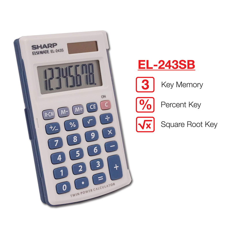 Sharp Electronics 8-Digit Twin Powered Calculator (EL-243S/EL-243SB)