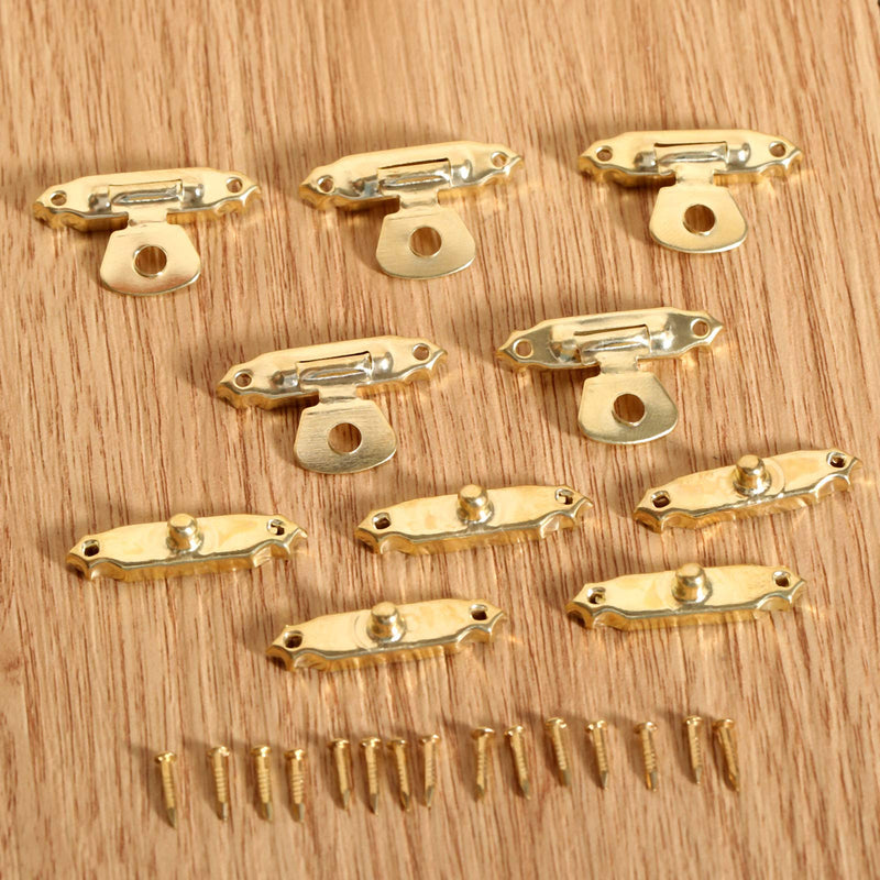 dophee 5 Pack Heavy-Duty Suitcase Latch Hasps, 26x16mm/1.02"x0.63" Gold Retro Decorative Cabinet Latch Hasps with Matchable Nails for Jewelry Box Wooden Case Trunks 10 Pieces