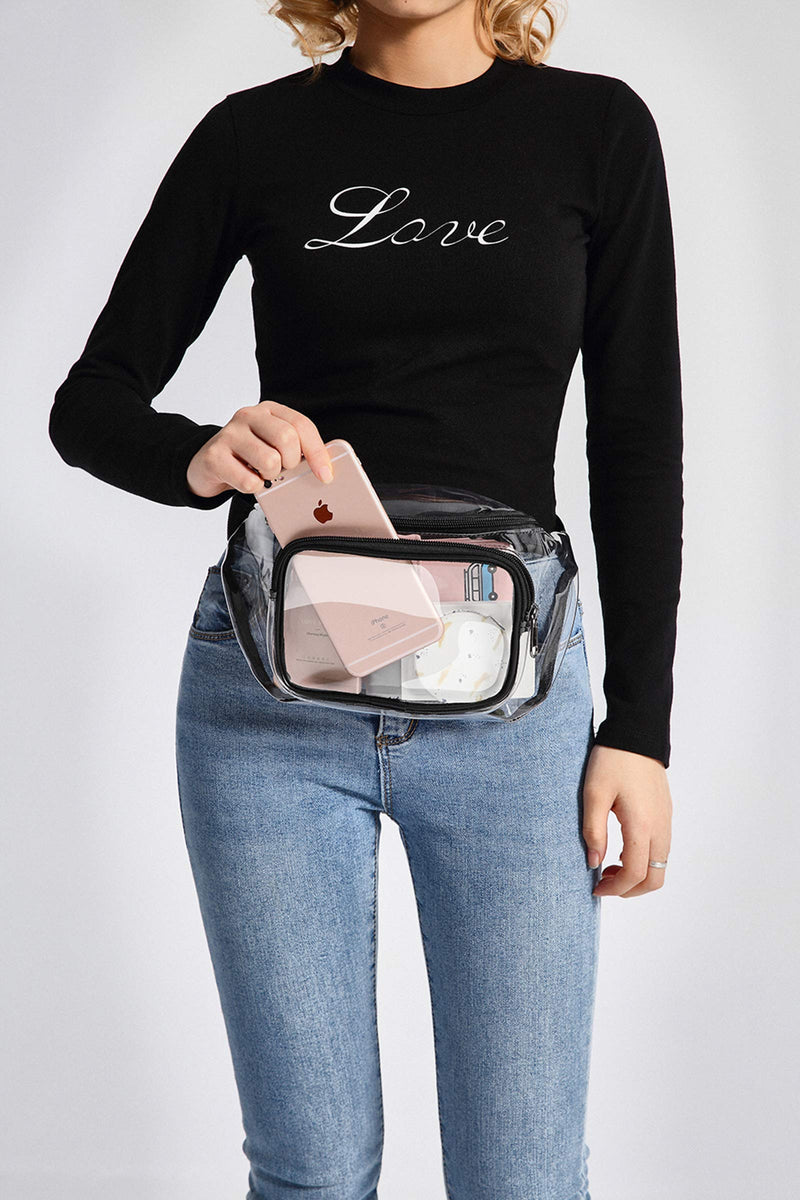 Fanny Pack, Veckle Clear Fanny Pack Waterproof Cute Waist Bag Stadium Approved Clear Purse Transparent Adjustable Belt Bag for Women Men, Travel, Beach, Events, Concerts Bag, Black