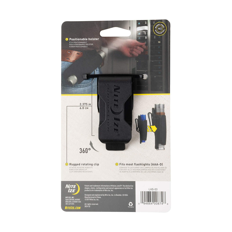 Nite Ize Lite Holster Stretch, Expandable, Secure Flashlight Holder With Belt Clip, Universal Sizing,N00874-BRK,Black Black