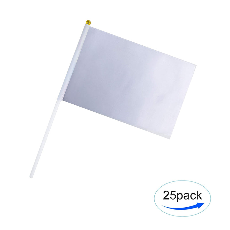 Consummate 25 Pack Solid White Blank Flag Small Mini Plain White DIY Flags On Stick,Party Decorations for Parades,Grand Opening,Kids Birthday,Party Events Celebration