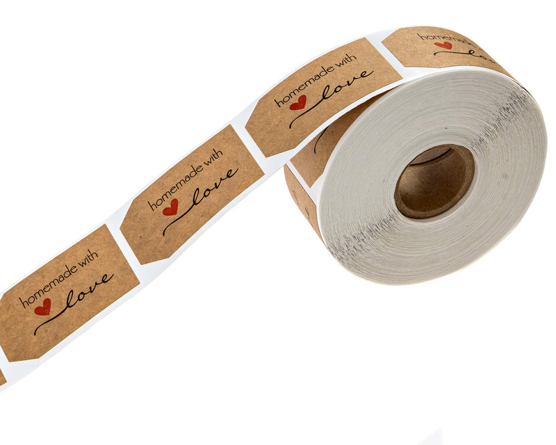 1.15"x2" Inch Natural Kraft Homemade with Love Gift Tag Sticker / 500 Labels per roll