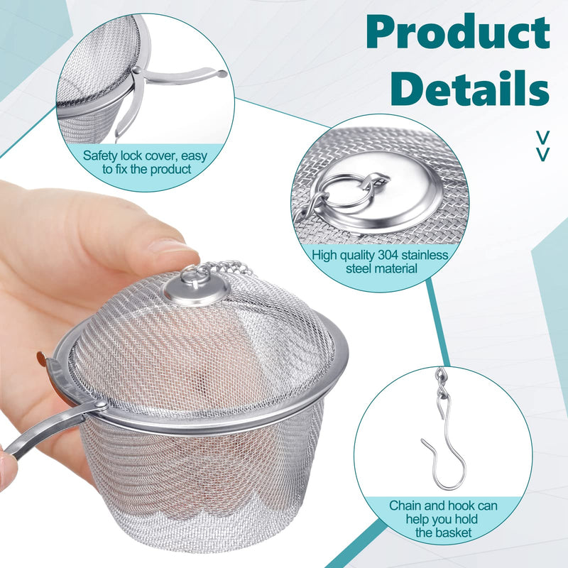 5 Pcs Ultrasonic Cleaner Baskets Stainless Steel Parts Basket Jewelry Steam Cleaner Basket Cleaning Holder with Lock and Hook for Cleaning Jewelry, 1.8 Inch, 2 Inch, 2.6 Inch, 3.4 Inch