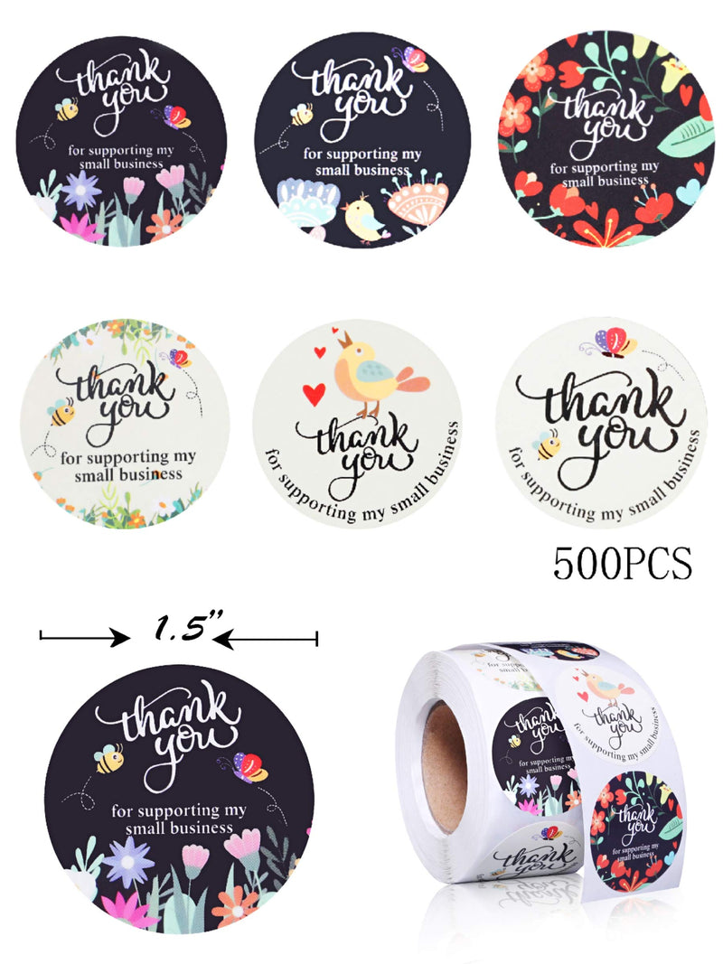 6 Designs Thank You for Supporting My Small Business Stickers Roll 1.5’’ 500 Labels Thank You Stickers for Bakeries, Handmade Goods, Crafters, Small Business Owners 6 Designs 500 PCS, 1.5 inch