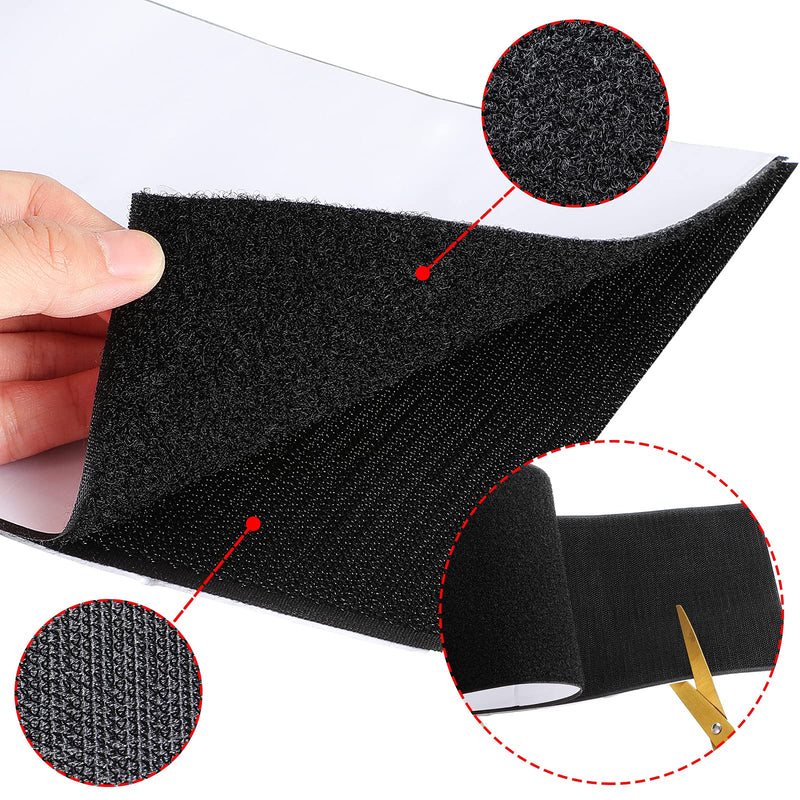 6 Inch Width Hook and Loop Tape Double Sided Hook and Loop Tape with Adhesive Back Fastener Strip 1 Yard Reusable Double Side Hook Roll Sticky Glue Nylon Patch, Black, 6 Inch x 1 Yard