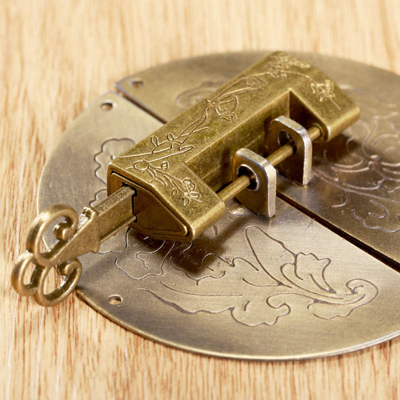 Dophee Old Style Chinese Carved Lock with Key & Pull Handle & Screws for Cabinet Jewelry Box Gift Box