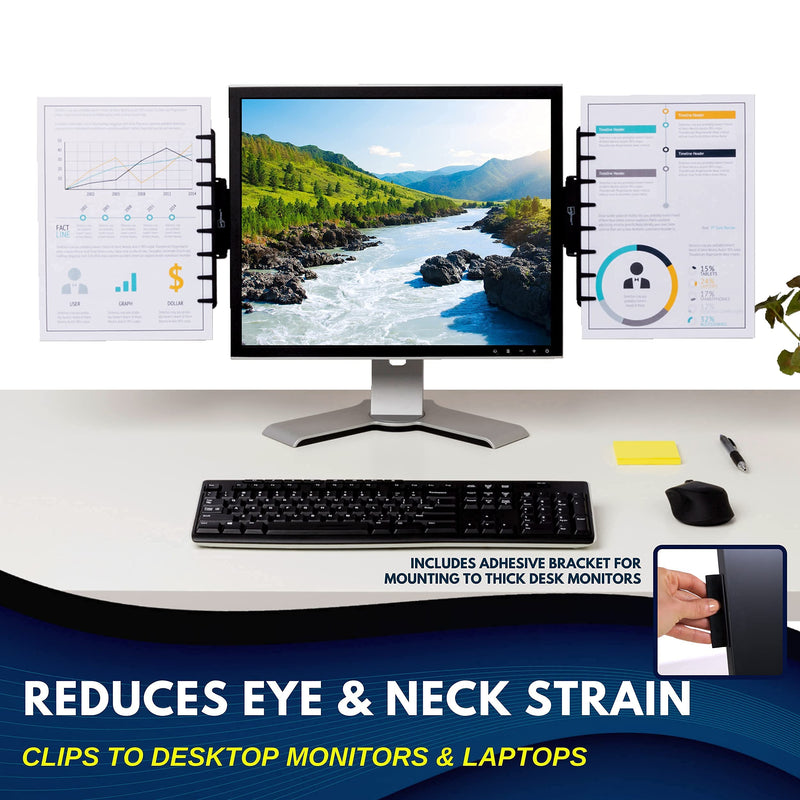 Note Tower Monitor Document Paper Holder for Typing - Sticky Note Organizer - Mounts to Laptops & Desktop Monitors, Reduces Eye and Neck Strain - Black