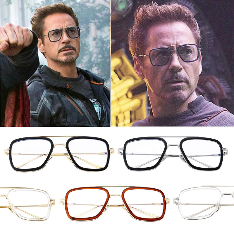 Onrtry Tony Stark Blue Light Blocking Glasses for Men Women Retro Metal Frame Iron Man Spider-Man Eyeglasses A1 Gold Black Frame 50 Millimeters