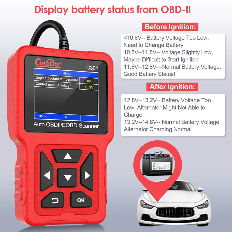 OBD2 Scanner Car Code Reader, Creator C301 OBDII Diagnostic Scan Tool for Vehicles Check Engine Light