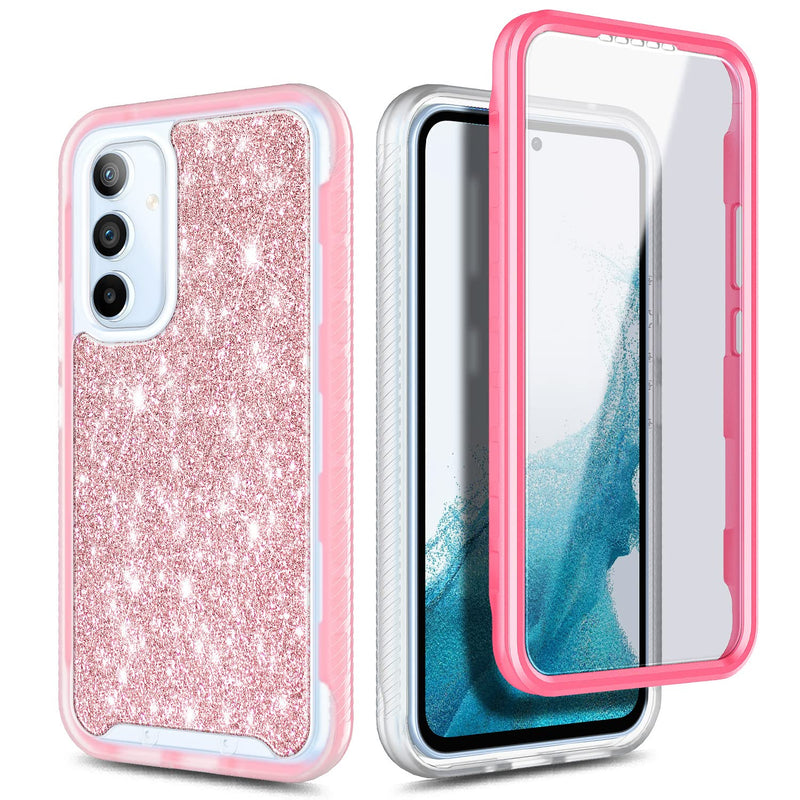 NZND Compatible with Samsung Galaxy A54 5G Case with [Built-in Screen Protector], Full-Body Protective Shockproof Rugged Bumper Cover, Impact Resist Durable Phone Case (Glitter Rose Gold)