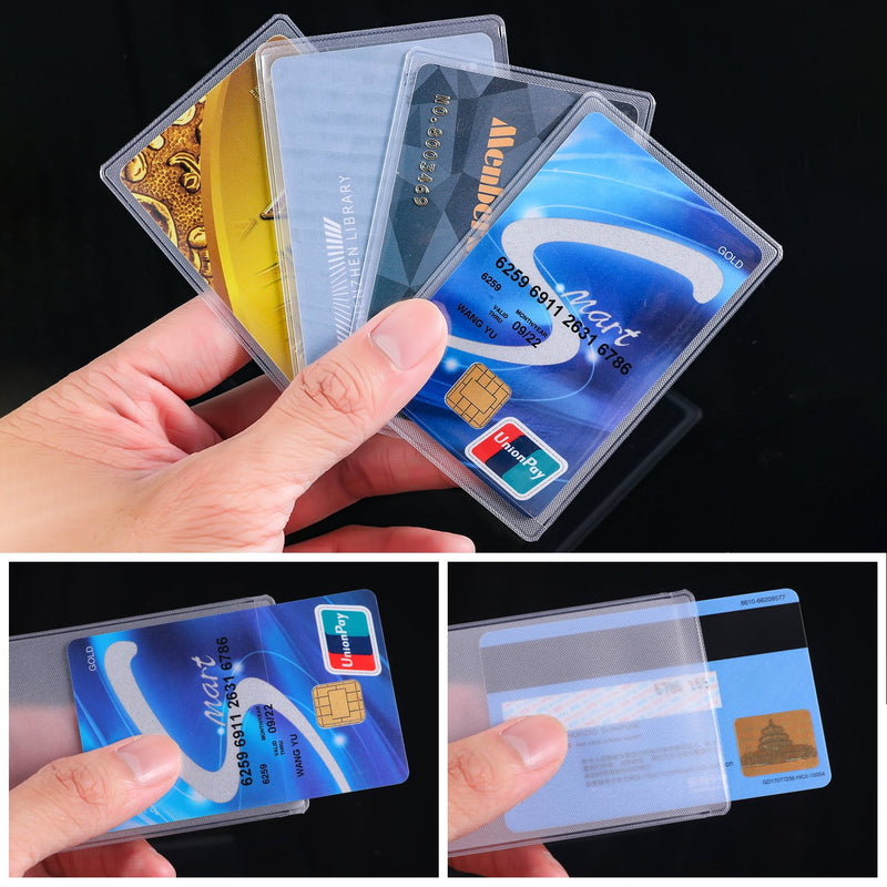 Blulu 100 Pieces Plastic ID Credit Card Holder Vertical Business Card Sleeves Frosted ID Protector