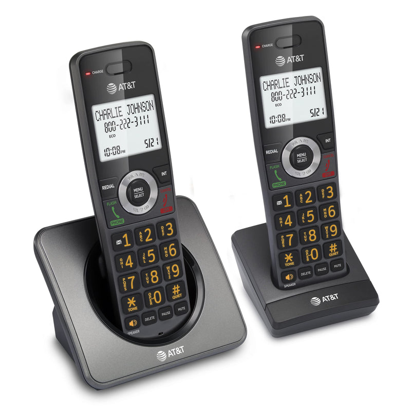 AT&T GL2101-2 DECT 6.0 2-Handset Expandable Cordless Home Phone with Call Block, Caller ID, Full-Duplex Handset Speakerphone, 2" White Backlit Display, Lighted Keypad (Graphite & Black)