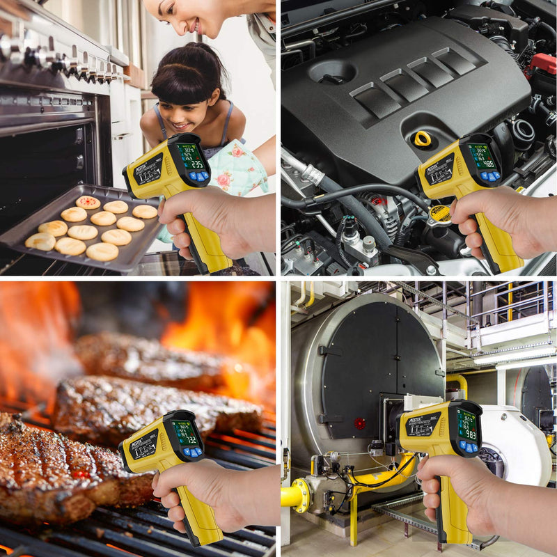 Infrared thermometer MESTEK temperature measuring device digital laser IR pyrometer K-probe -50°C ~ 800°C non-contact with color LCD alarm function adjustable emissivity for kitchen grill automotive
