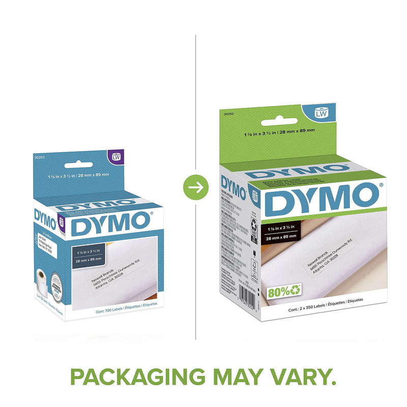 DYMO Authentic LW Mailing Address Labels | DYMO Labels for LabelWriter Label Printers (1-1/8" x 3-1/2"), 2 Rolls of 350 (700 Total) 700 labels