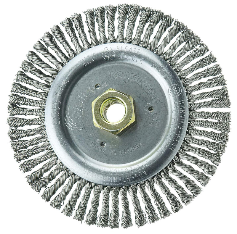 Weiler 09500 Roughneck Jr. 6" Root Pass Weld Cleaning Brush, .020" Stainless Steel Wire Fill, 5/8"-11 Unc Nut, Made in the USA 56 Knots
