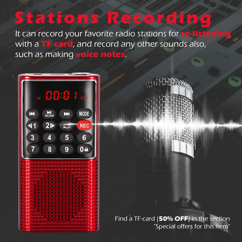 PRUNUS J-288 AM FM Bluetooth Radio, J-328 Small Portable Pocket Battery Operated Radio