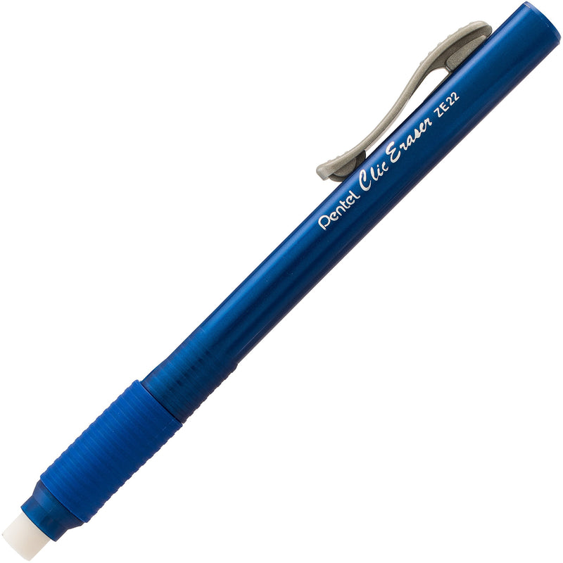 Pentel ZE21BP3K6 Clic Eraser Pencil-Style Grip Eraser, Assorted colors(Pack of 3) Packaging may vary Black / Blue 1 Pack of 3 ZE21BP3-K6