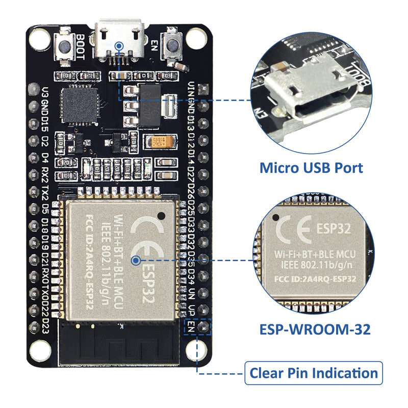 KeeYees ESP32S ESP32 Development Board 2.4 GHz Dual Core WLAN WiFi + Bluetooth 2-in-1 Microcontroller ESP-WROOM-32 Chip for Arduino (30PIN, 2PCS) 30 PIN