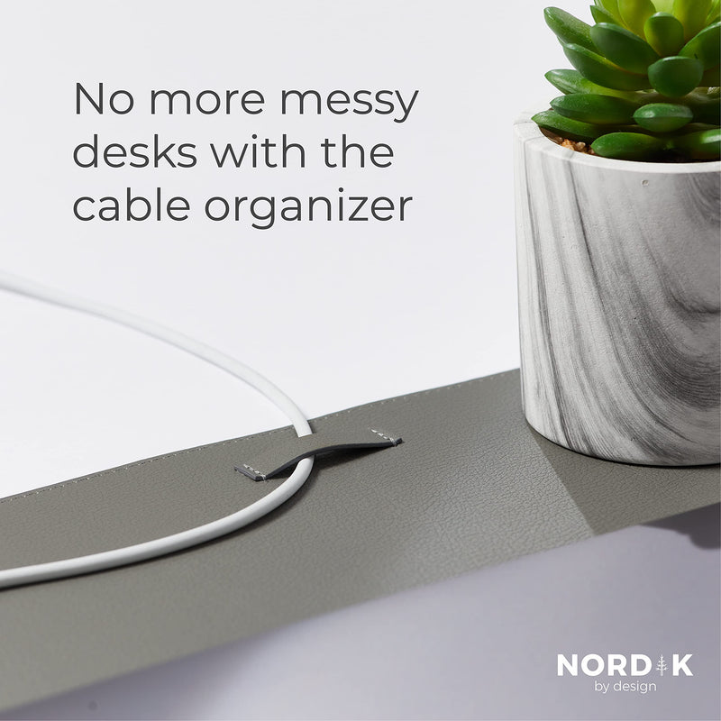 Nordik Leather Desk Mat Cable Organizer (Alaskan Gray 35 X 17 inch) Premium Extended Mouse Mat for Home Office Accessories - Non-Slip Vegan Leather Desk Pad Protector & Desk Blotter Pad Alaskan Gray