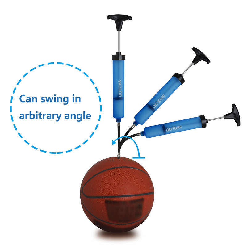 Skoloo 10" Portable Hand Air Ball Pump Inflator Kit with Needle, Nozzle, Extension Hose for Soccer Basketball Football Volleyball Water Polo Rugby Exercise Sports Ball Balloon Swim Inflatables Blue