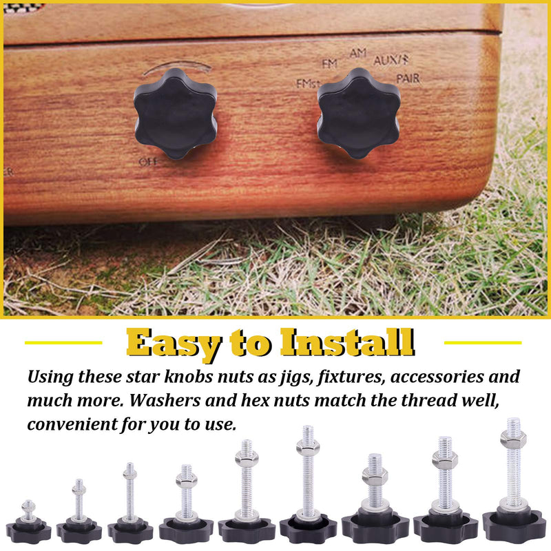 Mardatt 20 Sets M4x30mm Star Knobs Male Thread Clamping Knob Screw Hand Tightening Knob Quick Removal Replacement Parts with 304 Stainless Steel Hex Nuts and Flat Washers M4 x 30mm