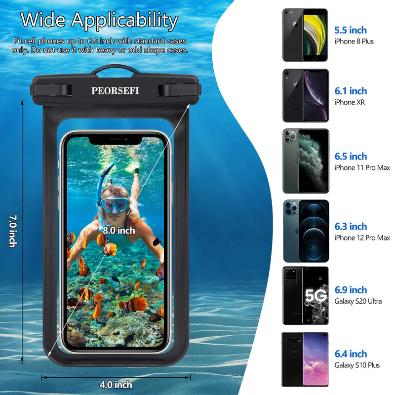 Universal Waterproof Cell Phone Pouch - PEORSEFI 4 Pack iPhone Waterproof Bag Compatible for iPhone Pro Max Xs Max XR X 8 7 6S Plus SE Samsung up to 7", IPX8 Waterproof Cellphone Dry Bag Black&Black&Black&Black