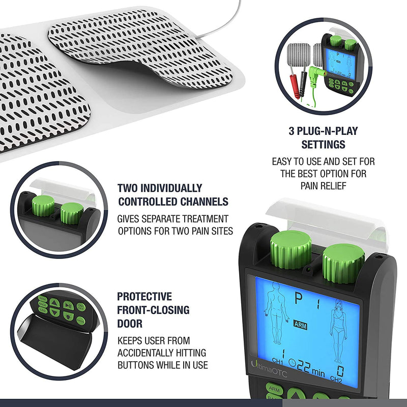 TENS Therapy Massager by Ultima OTC - Electric Muscle Contraction Stimulator for Electrotherapy Pain Relief - Massage Unit and Pain Therapy Device (White)