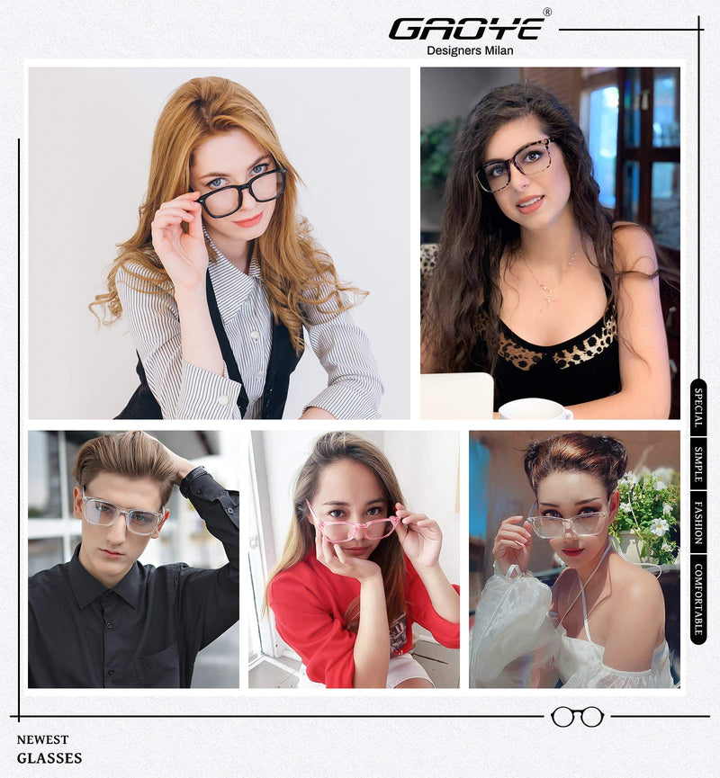 Gaoye 4-Pack Blue Light Glasses, Anti UV Ray/Glare Lens Fashion Fake Frames Computer Gaming Glasses for Women Men A1 Matte Black+leopard+transparent+pink clear