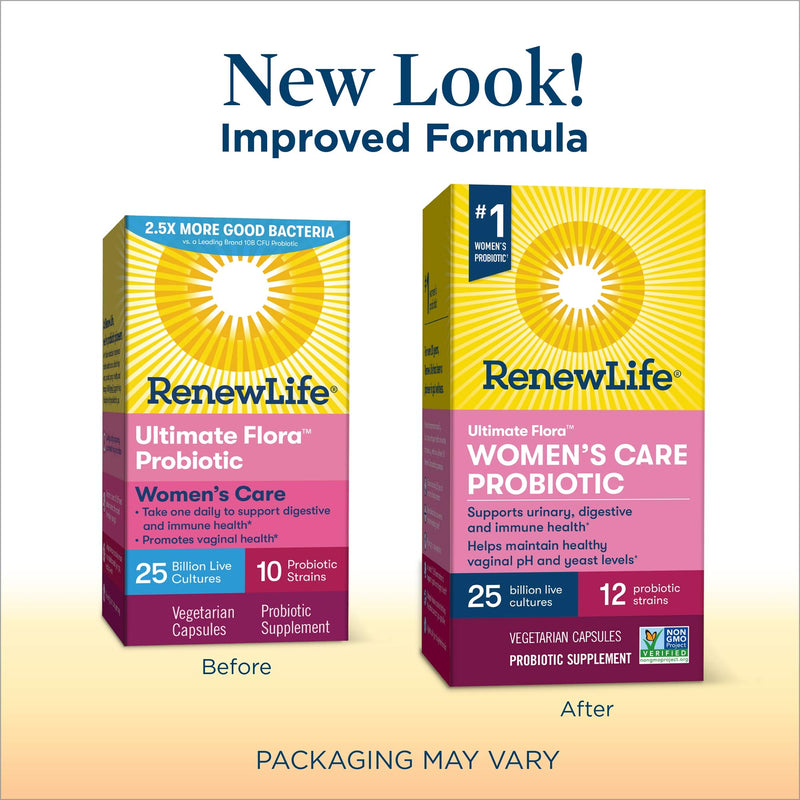 Renew Life Women's Probiotics 25 Billion CFU Guaranteed, 12 Strains, Shelf Stable, Gluten Dairy & Soy Free, 30 Capsules, Ultimate Flora Women's Care 30 Count