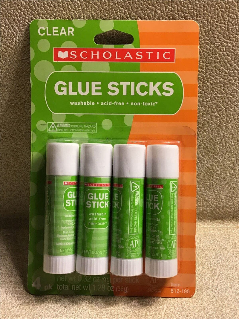 Scholastic Glue Sticks, 0.32 Oz, Clear, Pack of 4