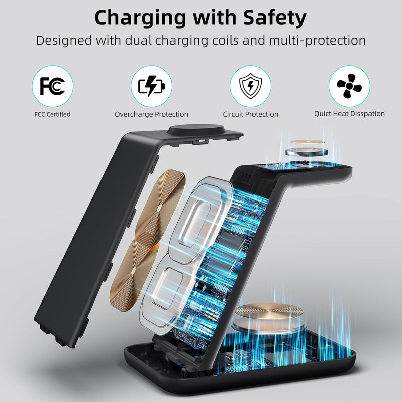 Wireless Charger for Samsung, 3 in 1 Wireless Charging Station for Samsung Galaxy S23+/S22/S21/Z Flip 4/3 Fold 4/3, Fast Charging Station/Stand for Samsung Watch 5/Pro/4/3/Active 2/1 Galaxy Buds2 Pro
