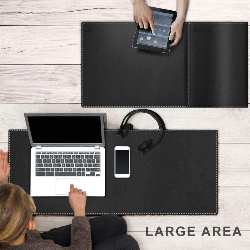 CENNBIE Artificial Leather Desk Mat Pad Blotter Protector, 90x40cm Extended Non-Slip Rectangular, 35.5"x15.5" Laptop Keyboard Mouse Pad(Black) Black