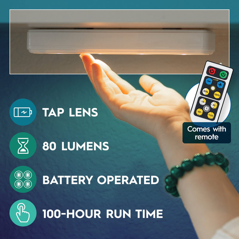 Brilliant Evolution Wireless LED Under Cabinet Lights 2 Pack with Remote, Battery Powered Lights, Kitchen Under Cabinet Lighting, Tap Light, Stick On Lights, Push Light 2-Pack