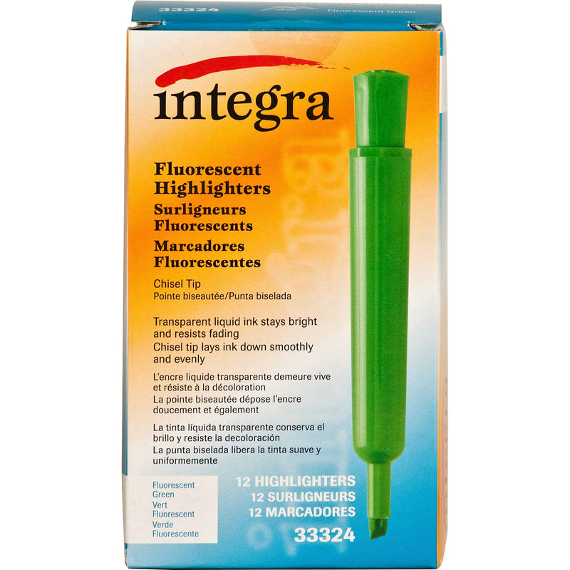 Integra Desk Highlighter, Chisel Tip, Fluorescent Green (ITA33324), (12 pack)