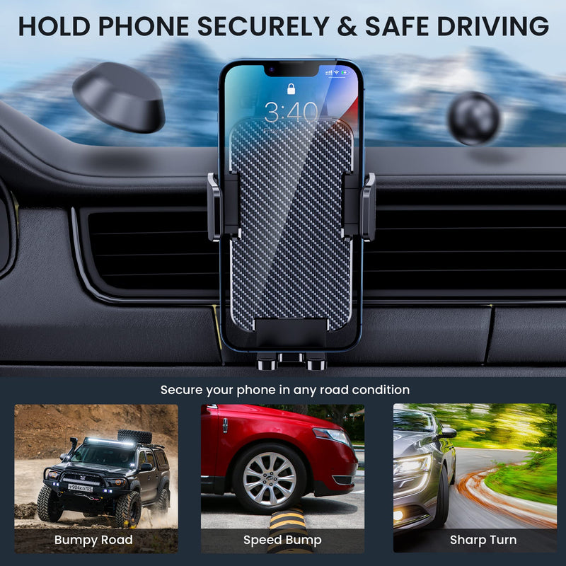 Phone Mount for Car Phone Holder Mount [Military-Grade Suction] Cell Phone Car Holder Universal Phone Stand for Car Dashboard Windshield Cell Phone Automobile Cradles Fit iPhone Android Smartphone Black