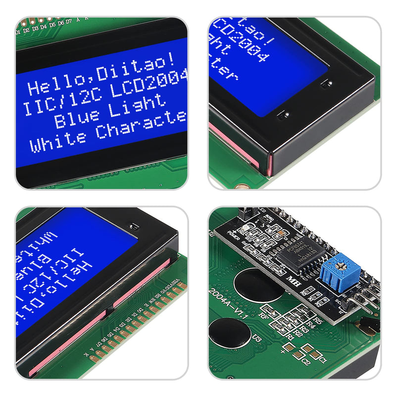 Diitao 2Set LCD 2004 Module,IIC I2C TWI Serial 20x4 LCD Module with I2C Interface Adapter Blue Backlight (20x4 I2C LCD) 20x4 I2C LCD