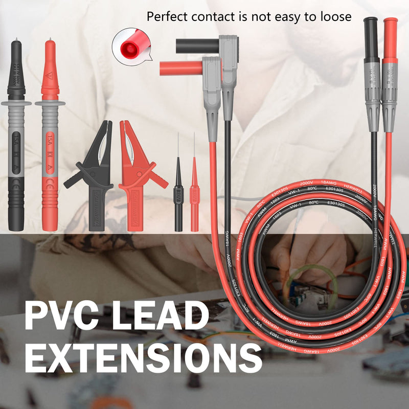 Test Leads Set HANDSKIT Double Insulated Electrical Multimeter Test Lead Kit, Test Leads Probes 4mm Banana Plug with Alligator Clips 30A and Needle Probe 0.7mm Red