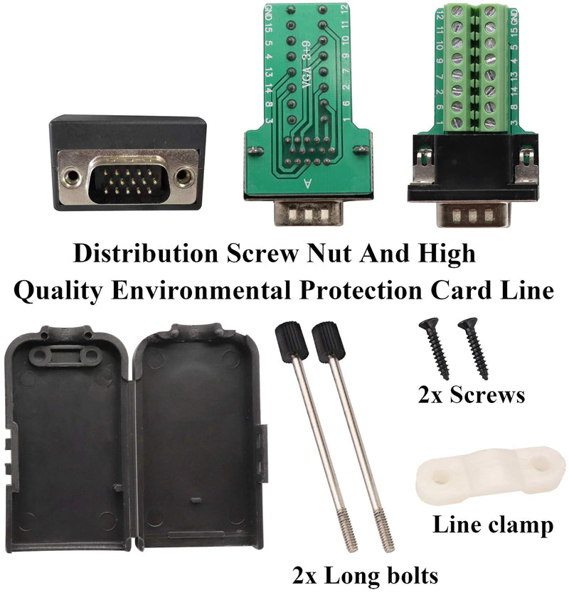 AAOTOKK DB9 Screw Terminal Block Adapter D-SUB 9-pin RS232 Male to 9+1 Pin/Way Female Serial Terminal Breakout Board Connector Signal Module with case (2Pcak/Male)