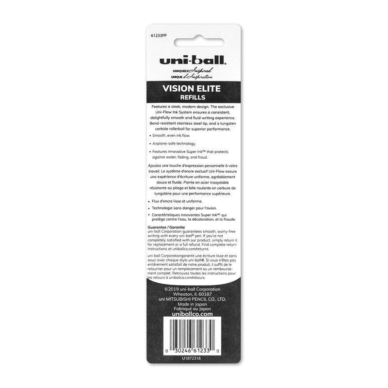 uni-ball Vision Elite Rollerball Pen Refills, Bold Point (0.8mm), Black, 2 Count